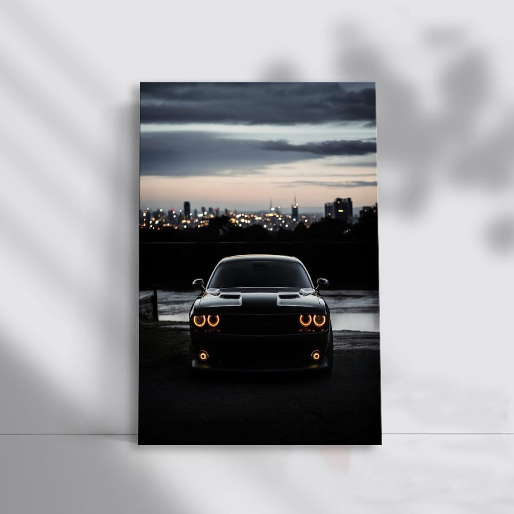 Dodge Challenger in Night Cityscape - Power Unleashed