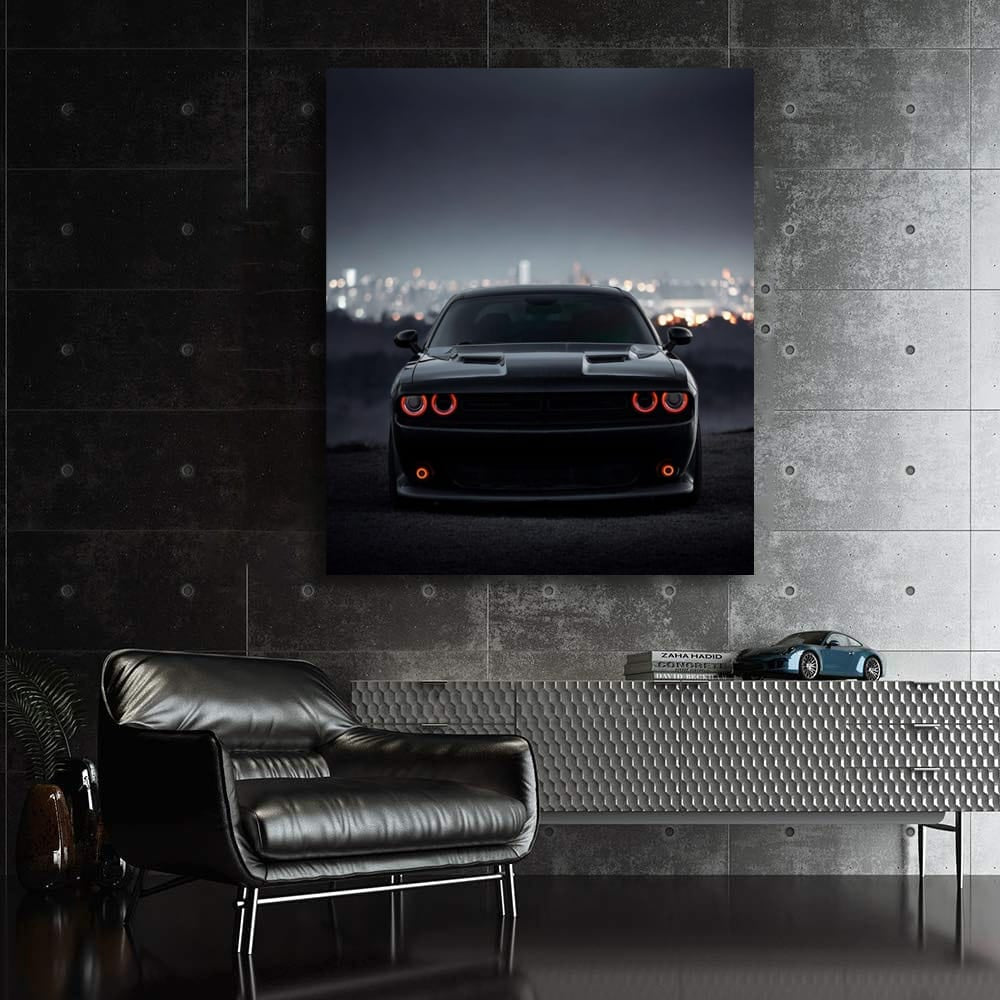 Dodge Challenger at Night Cityscape - Power and Elegance