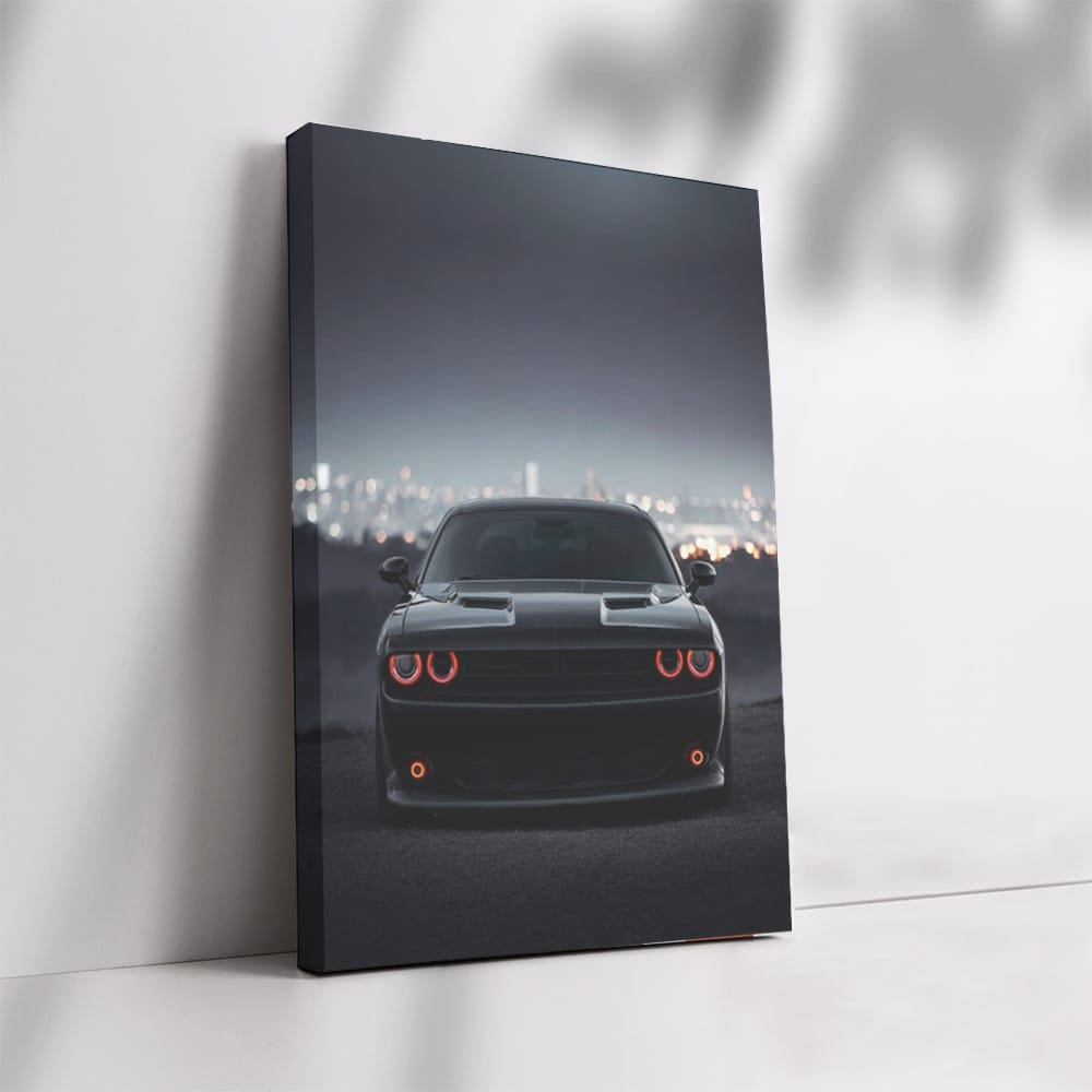 Dodge Challenger at Night Cityscape - Power and Elegance