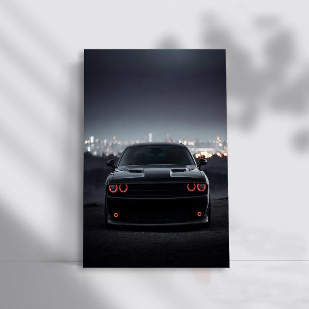 Dodge Challenger at Night Cityscape - Power and Elegance