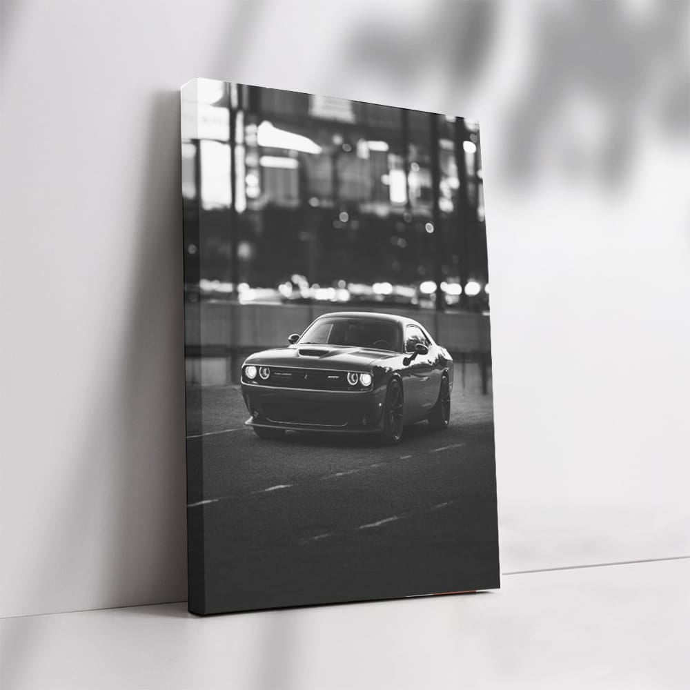 Dodge Challenger Black and White - Muscle Car Legend