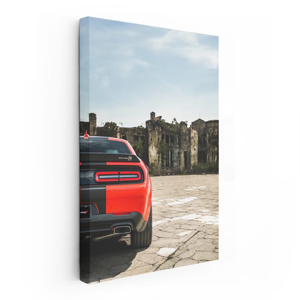 Red Dodge Challenger in Deserted City - Power and Speed