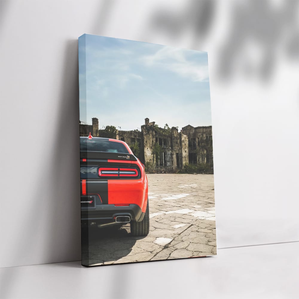 Red Dodge Challenger in Deserted City - Power and Speed