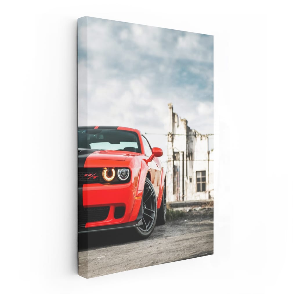 Red Dodge Challenger in Deserted City - Power Unleashed