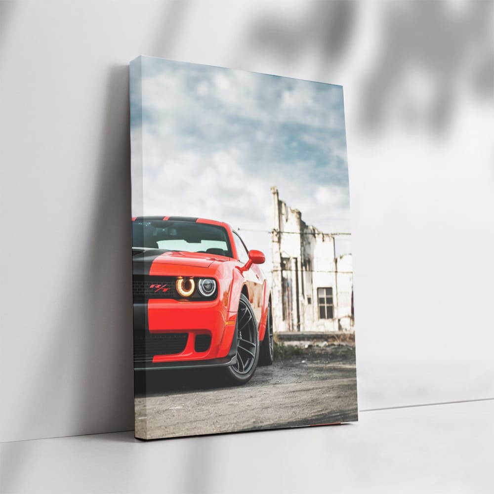 Red Dodge Challenger in Deserted City - Power Unleashed