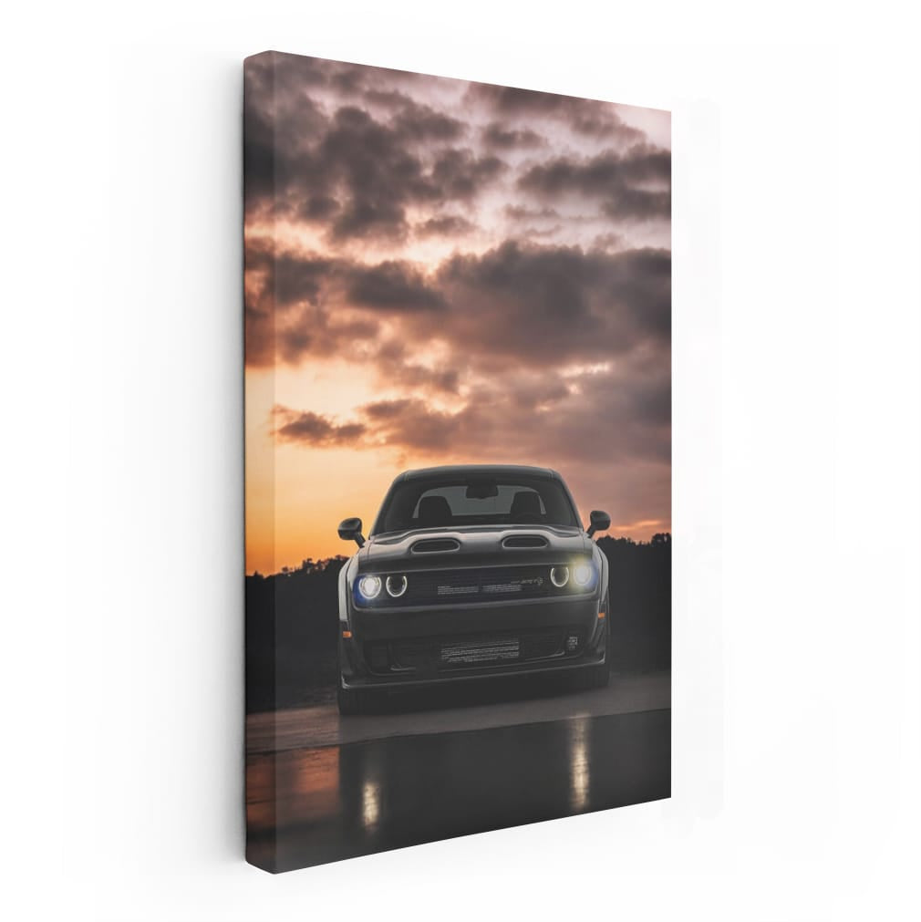 Black Dodge at Sunset - Power and Elegance Unleashed