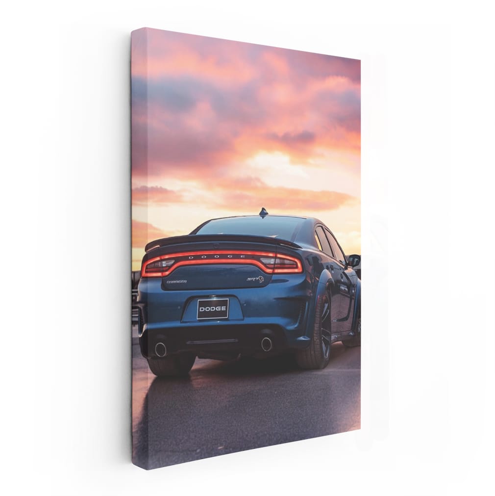 Blue Dodge at Sunset - Speed and Elegance