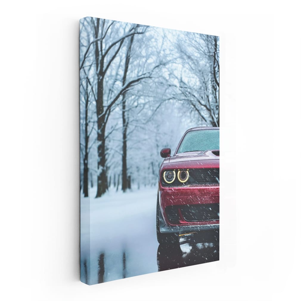 Red Dodge in Snow - Dynamic and Resilient Performance