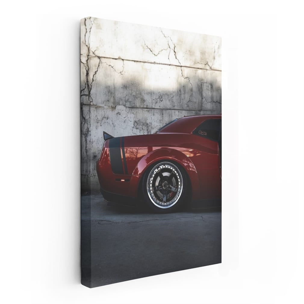 Red Dodge by Concrete Wall - Bold and Dynamic Design