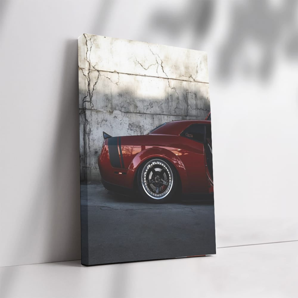 Red Dodge by Concrete Wall - Bold and Dynamic Design