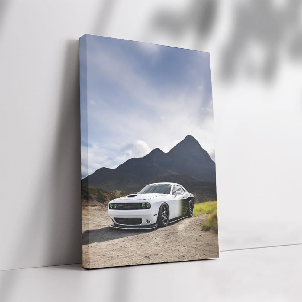 White Dodge in Mountainous Terrain - Rugged Adventure