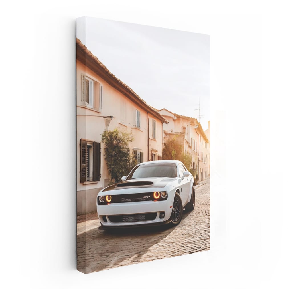Old White Dodge in Quaint Town - Classic Elegance