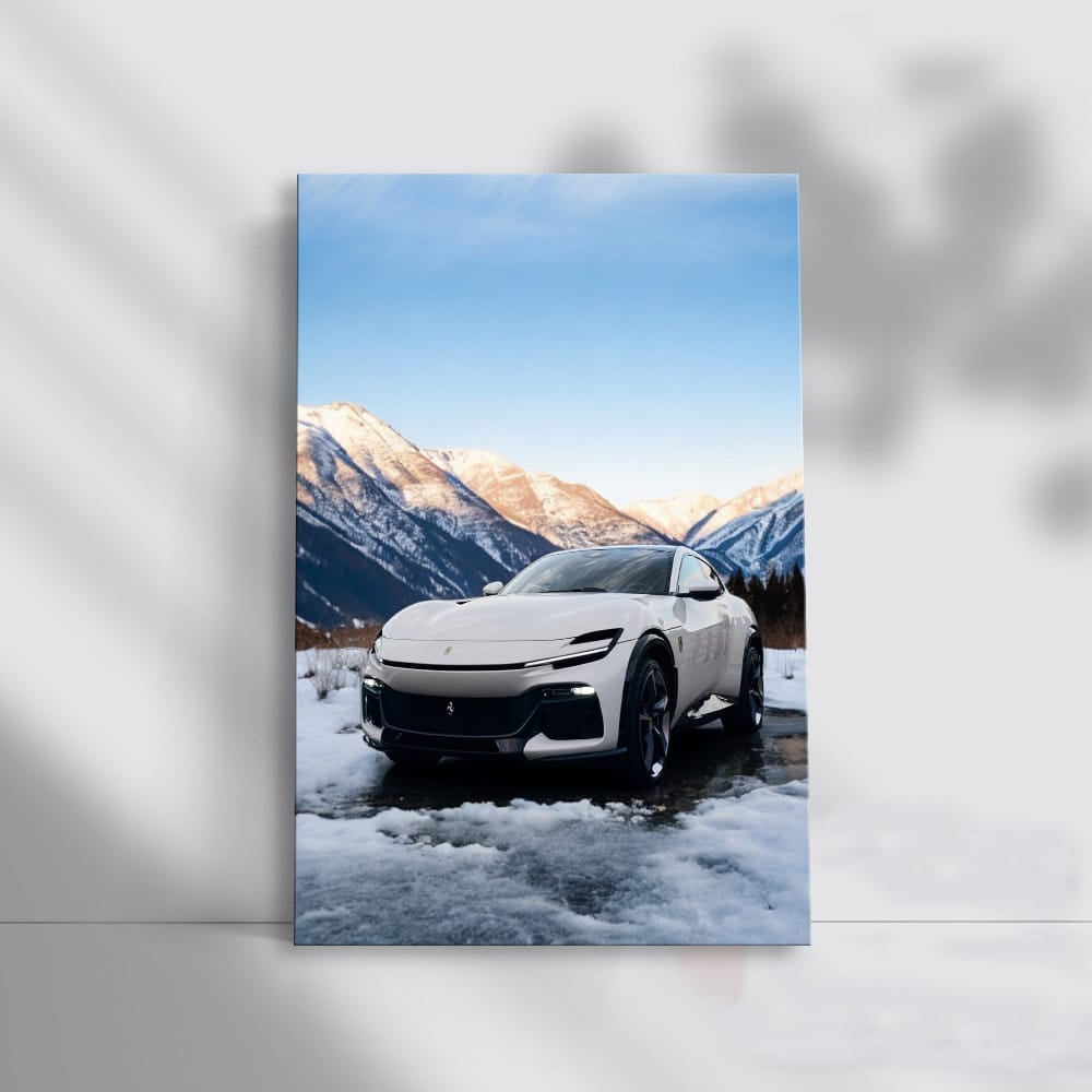 Ferrari Purosangue Amidst Snowy Peaks - Elegance in Motion