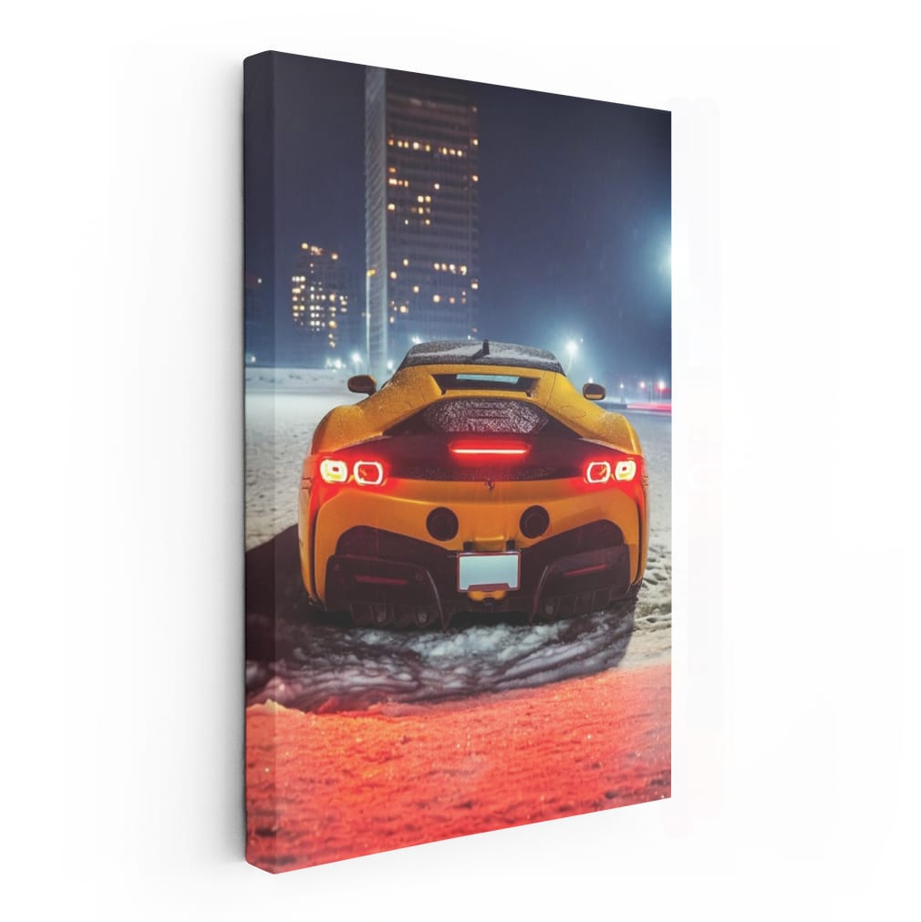 Nighttime Ferrari in Snow - Speed Meets Elegance