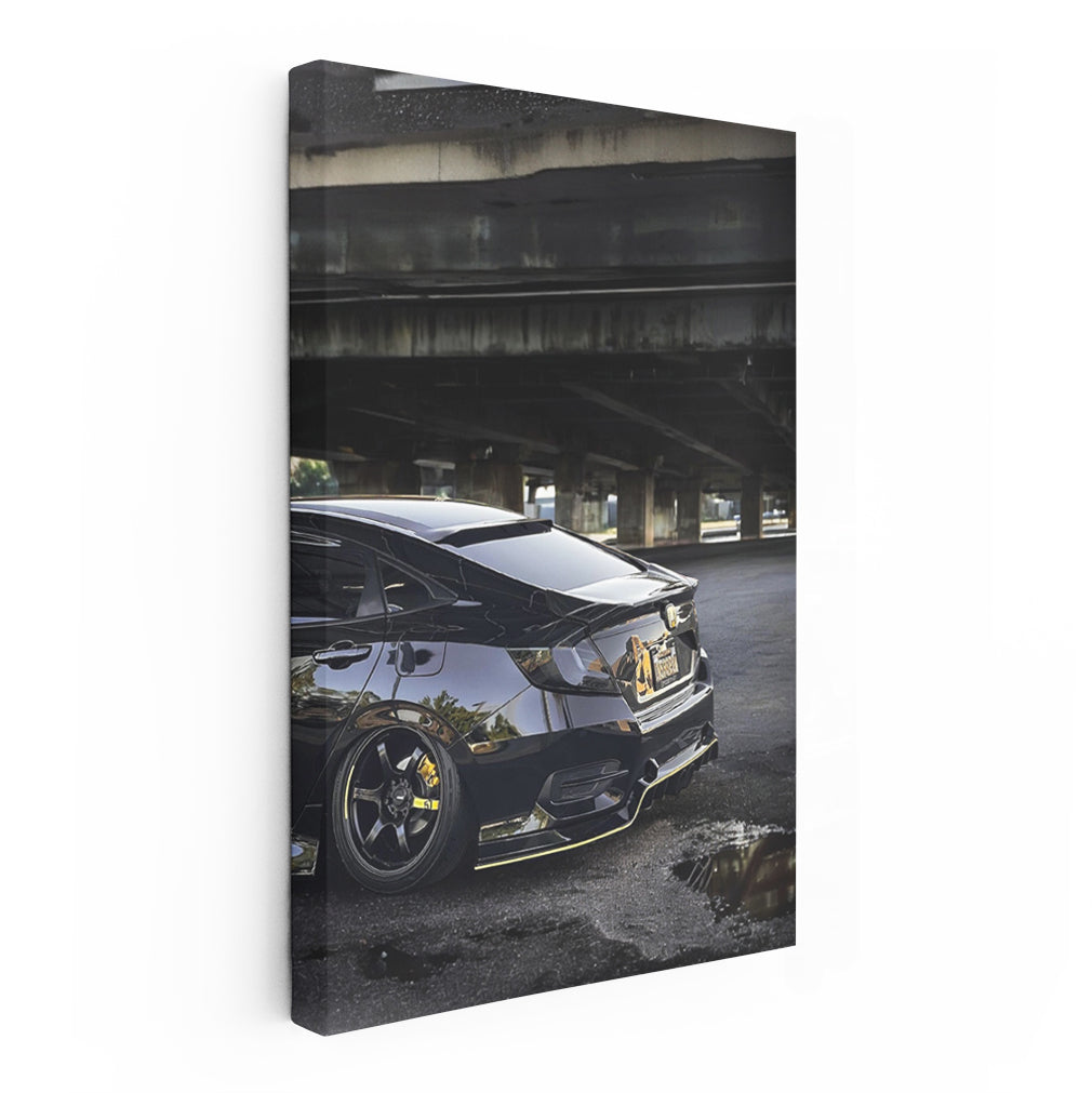 Sleek Black Honda Civic at Bridge - Sporty Elegance