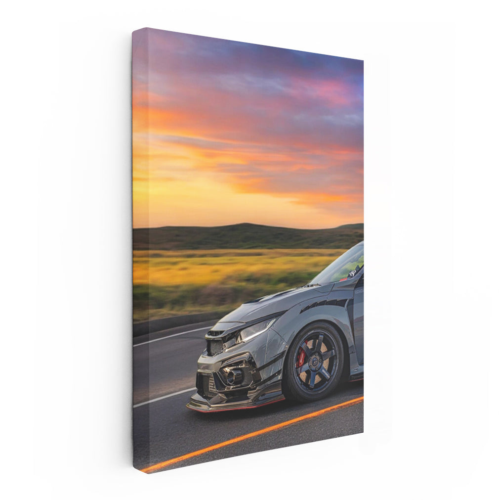 Grey Honda Civic at Sunset - Elegant Performance