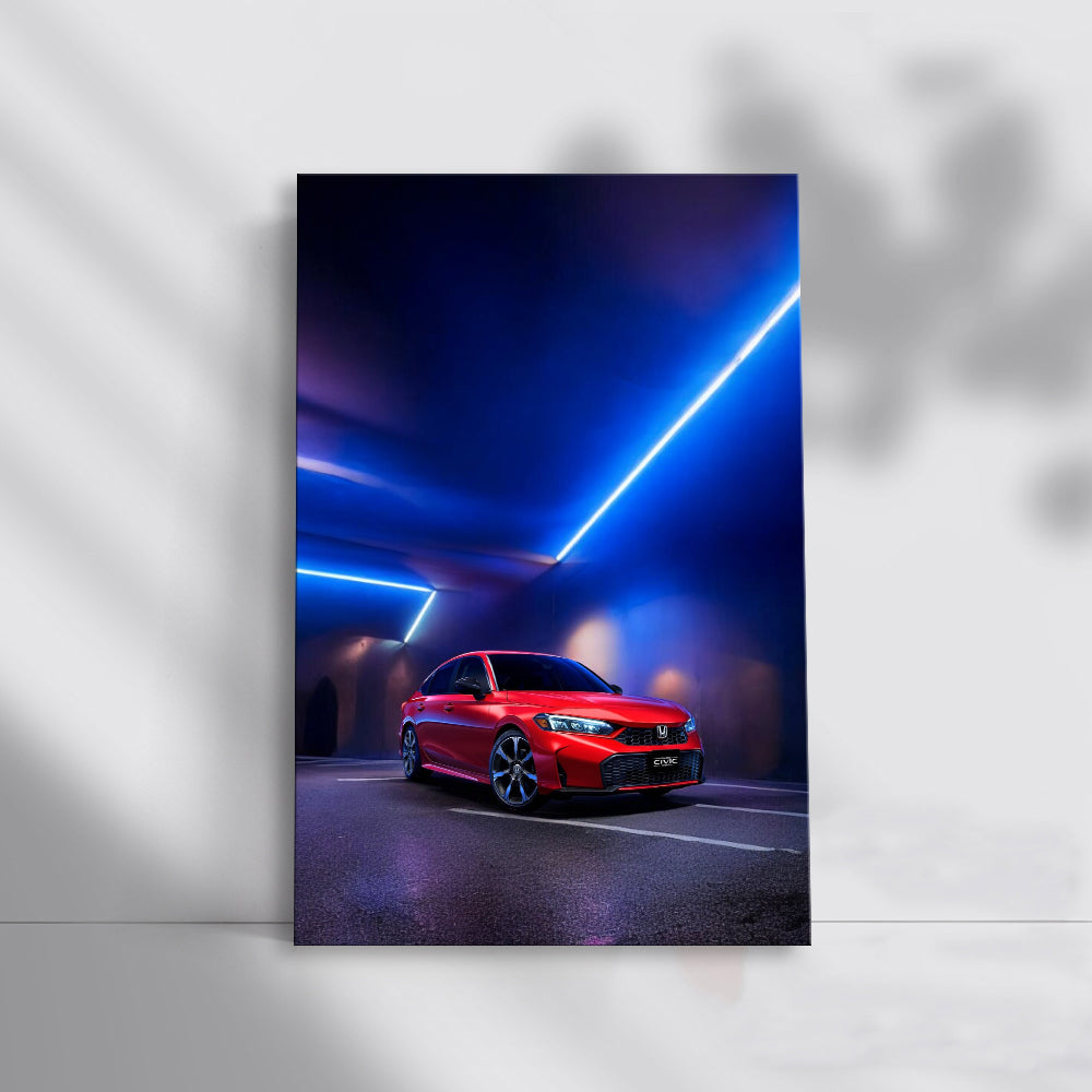 Radiant Red Honda Civic in Neon Light - Bold and Dynamic