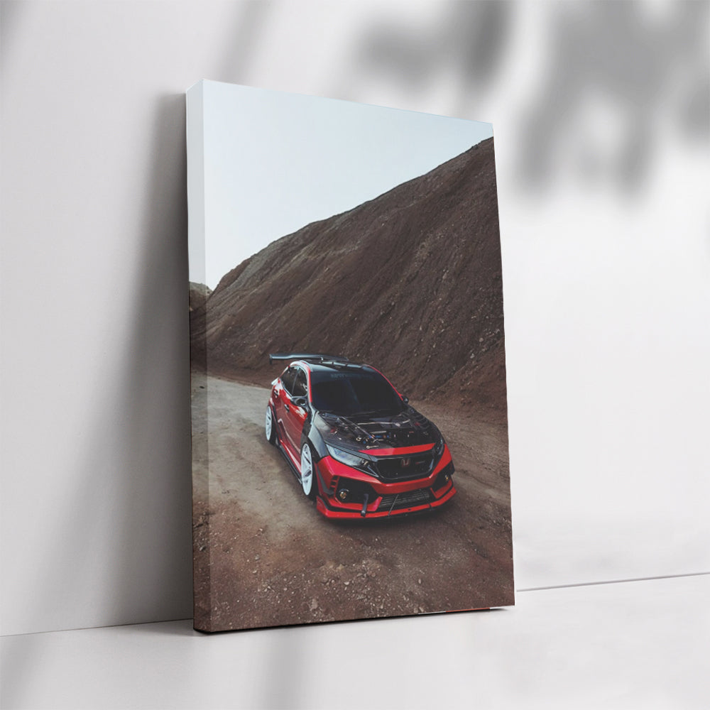 Red Honda Civic in Mountainous Terrain - Sporty and Bold