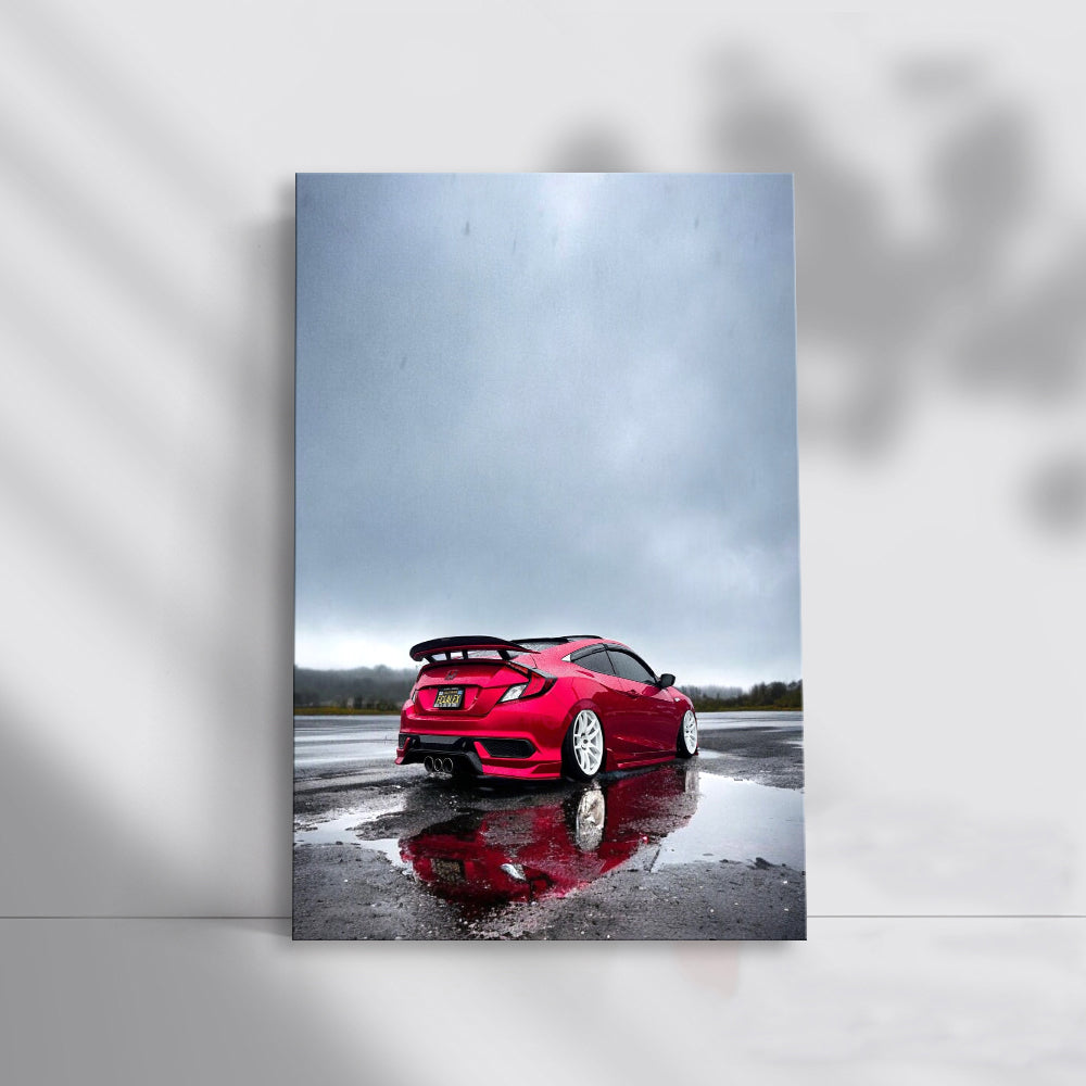 Red Honda Civic in Rain - 1: Sleek and Reliable