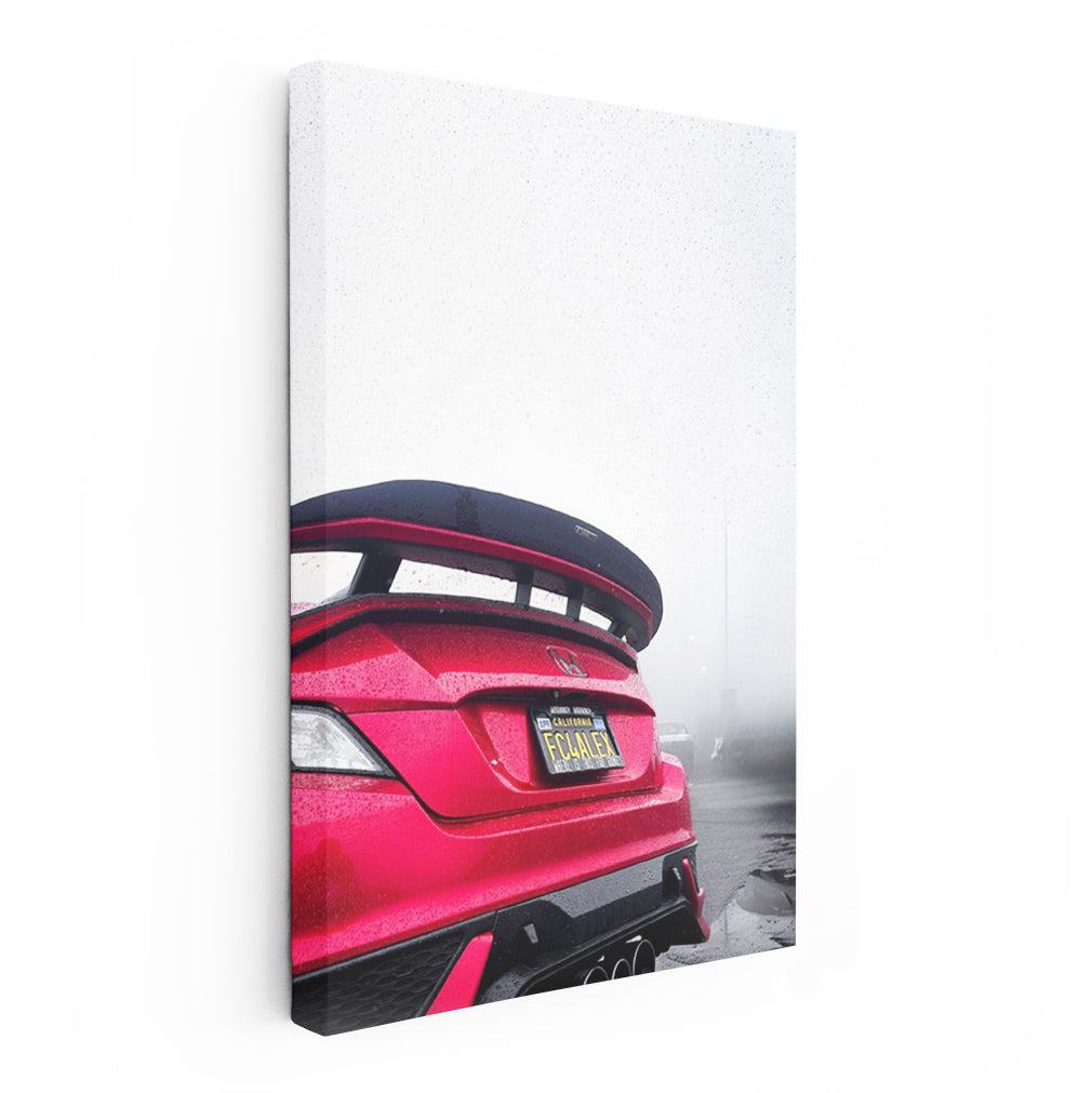 Red Honda Civic in Rain - Stylish and Dynamic Car