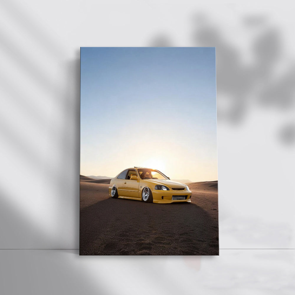 Yellow Honda Civic in Desert - Vibrant Adventure Drive