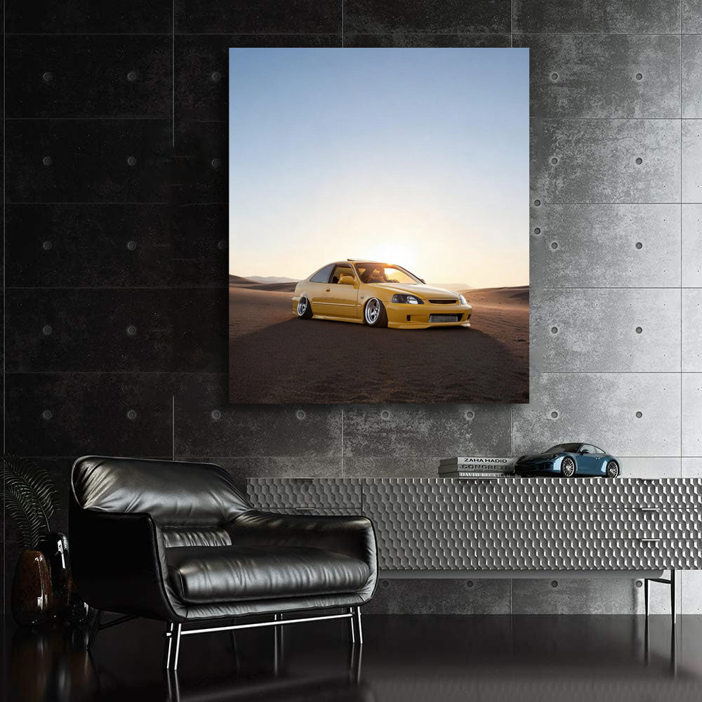 Yellow Honda Civic in Desert - Vibrant Adventure Drive