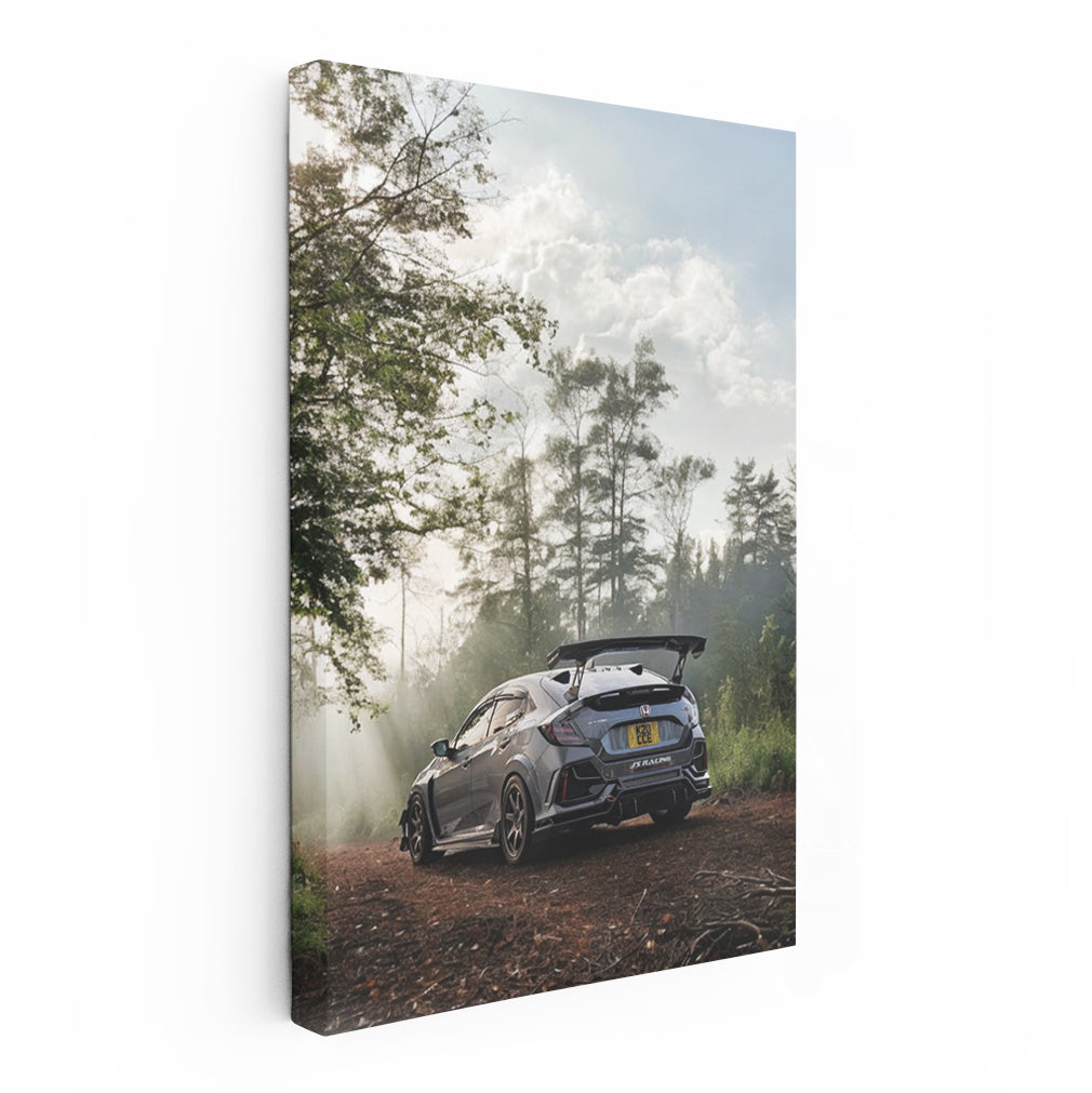 Honda Civic Deep in Woods - Rugged Adventure Car