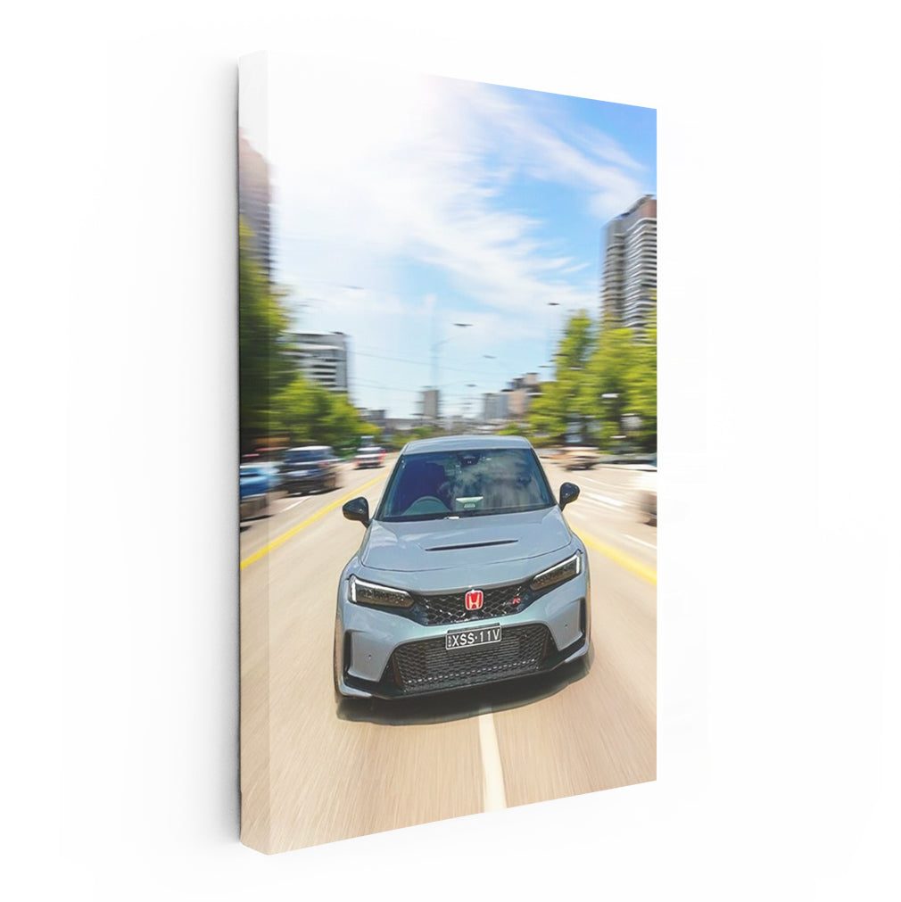 Honda Civic Cruising with Urban Skyline - Compact and Stylish