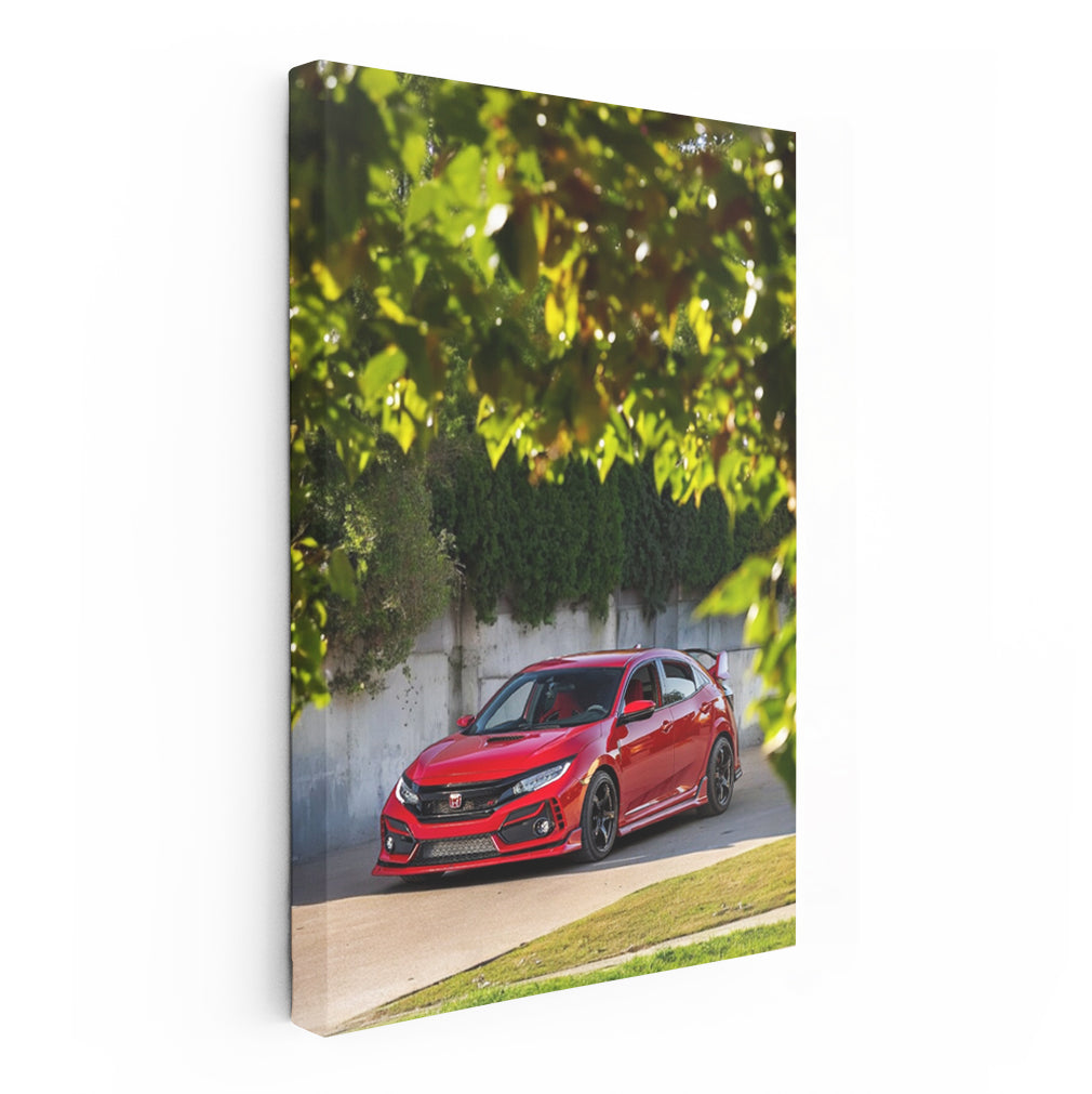 Red Honda Civic in Wild - Compact and Adventurous