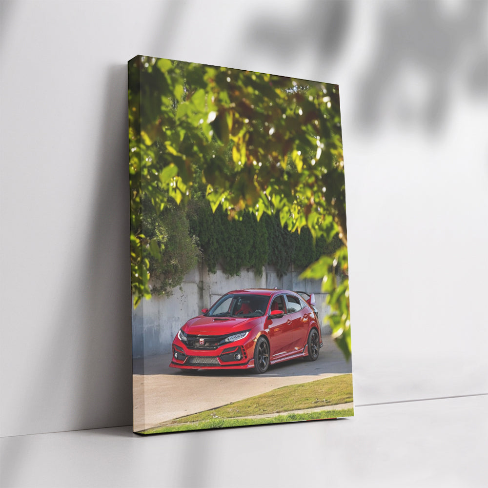 Red Honda Civic in Wild - Compact and Adventurous