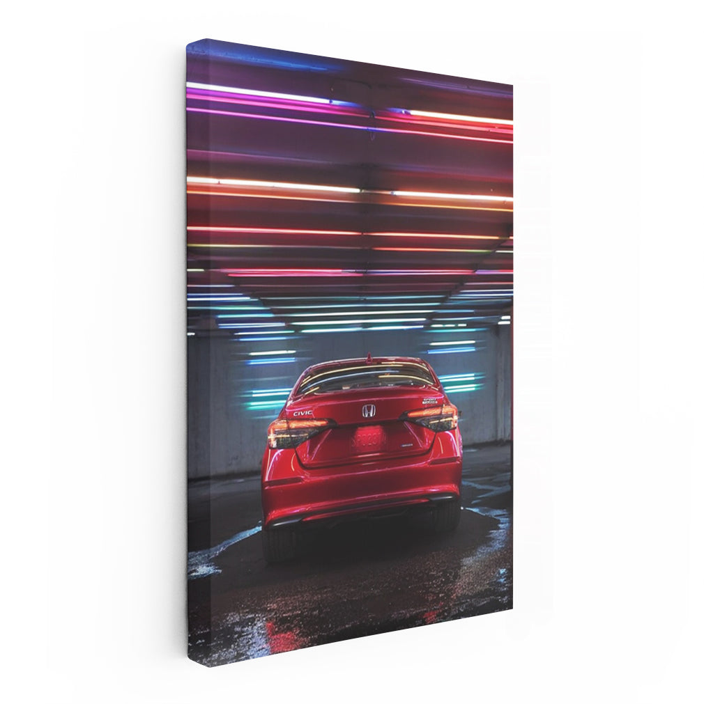 Honda Civic in Neon Lot - Red Beauty with Urban Flair