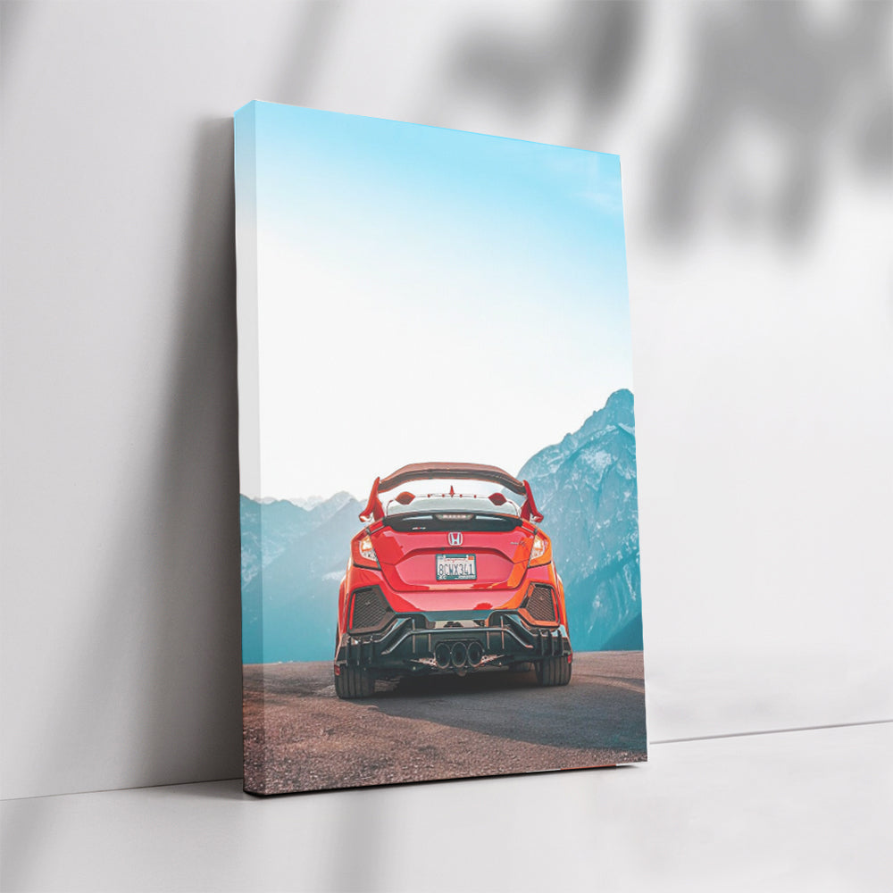 Red Honda Civic in Mountainous Landscape - Sporty and Bold