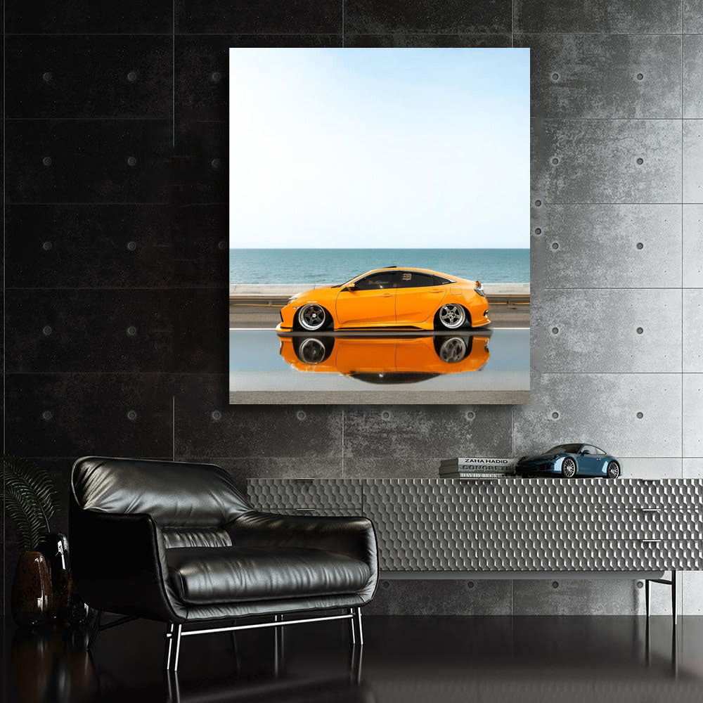 Yellow Honda Civic by Sea - Bold and Adventurous