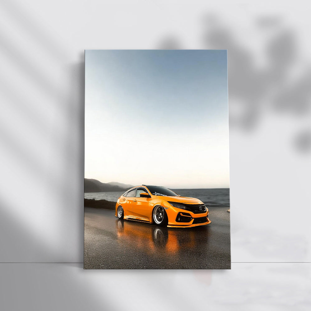 Yellow Honda Civic by Sea - Sporty Elegance in Motion