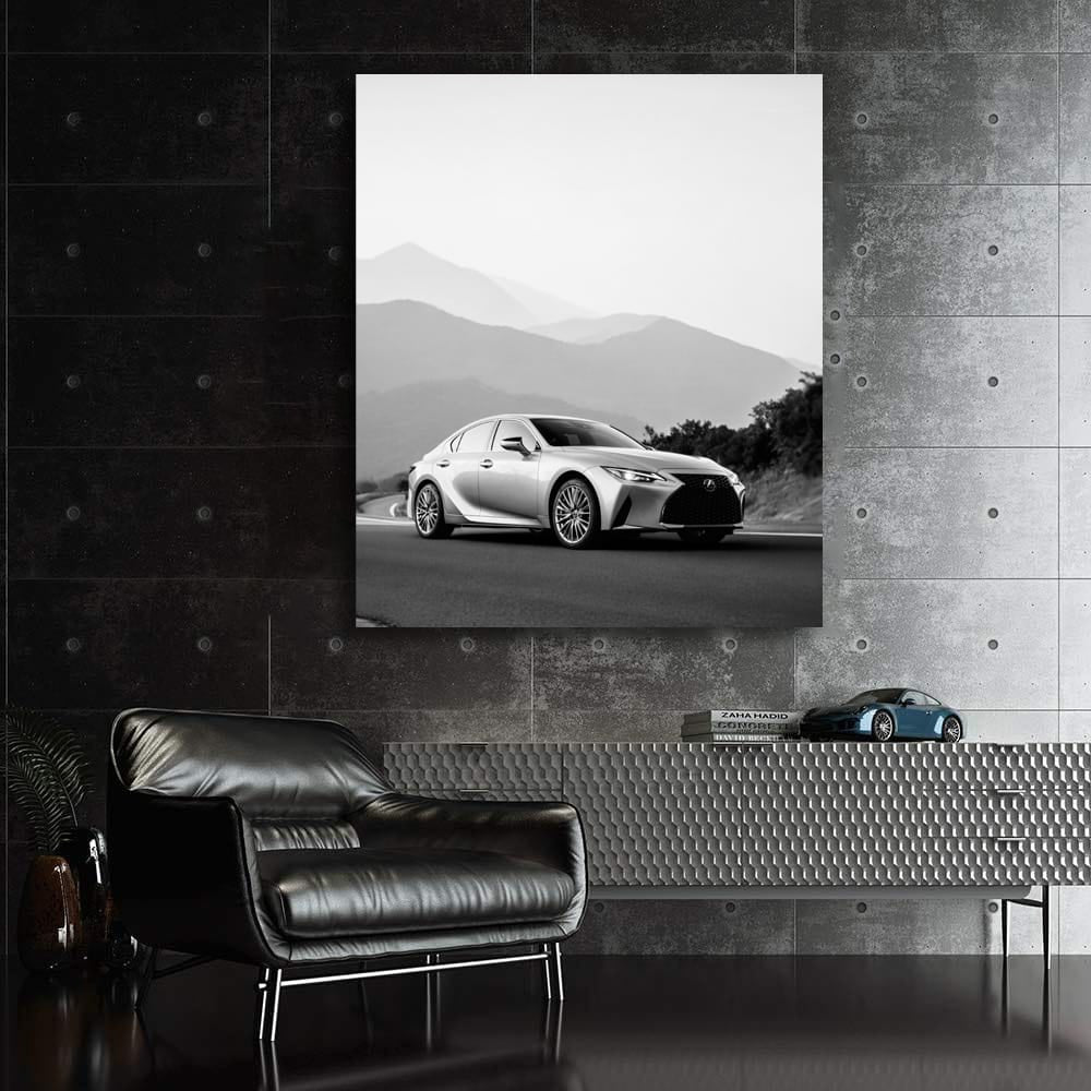Lexus in Black & White with Mountains - Elegance Unleashed