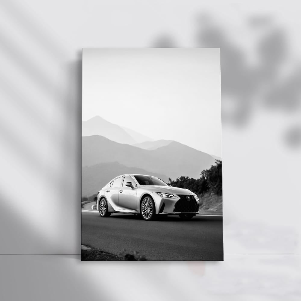 Lexus in Black & White with Mountains - Elegance Unleashed