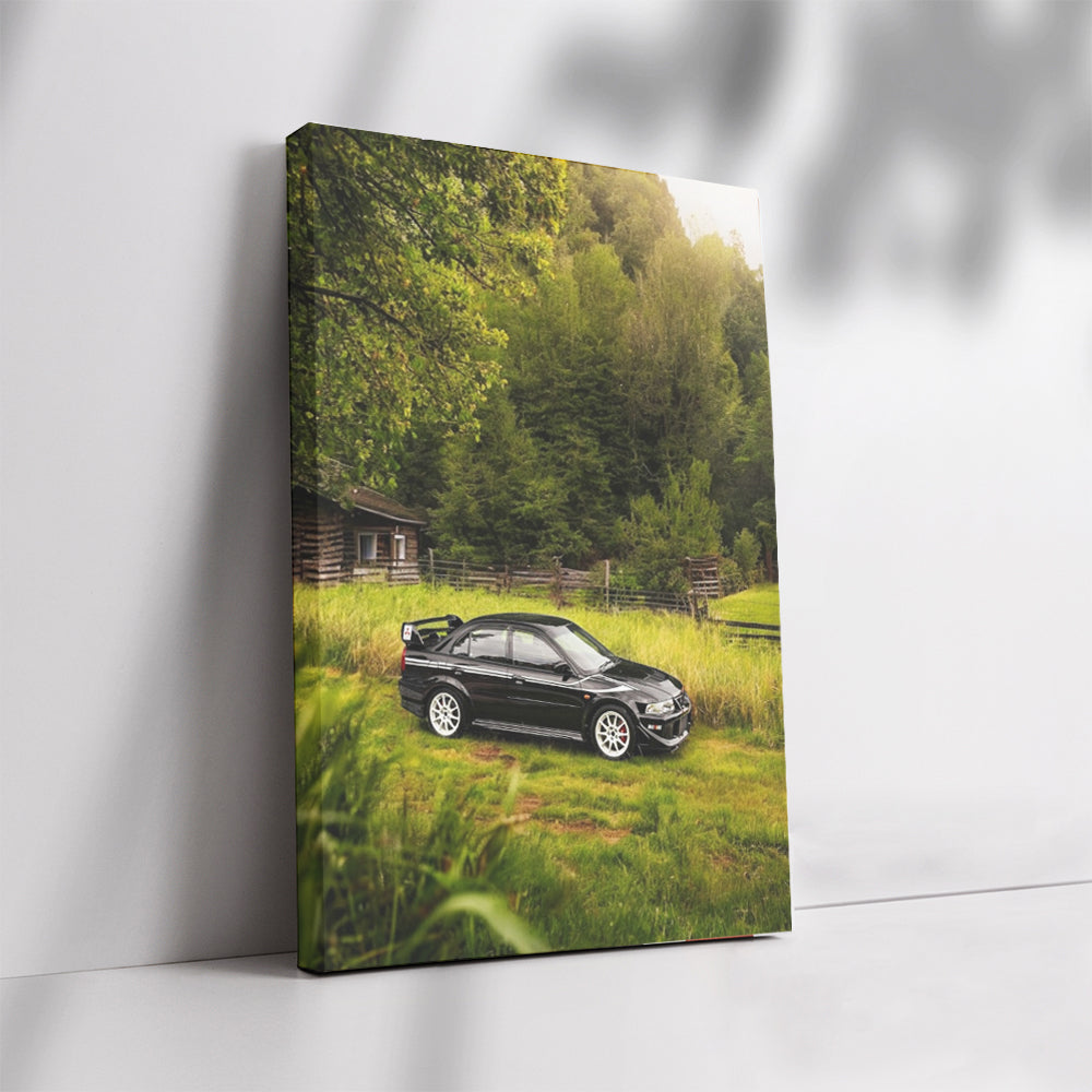 Black Mitsubishi Lancer Parked in Village - Stylish and Bold