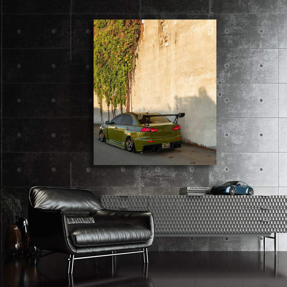 Green Mitsubishi Lancer by Wall - Sporty and Stylish