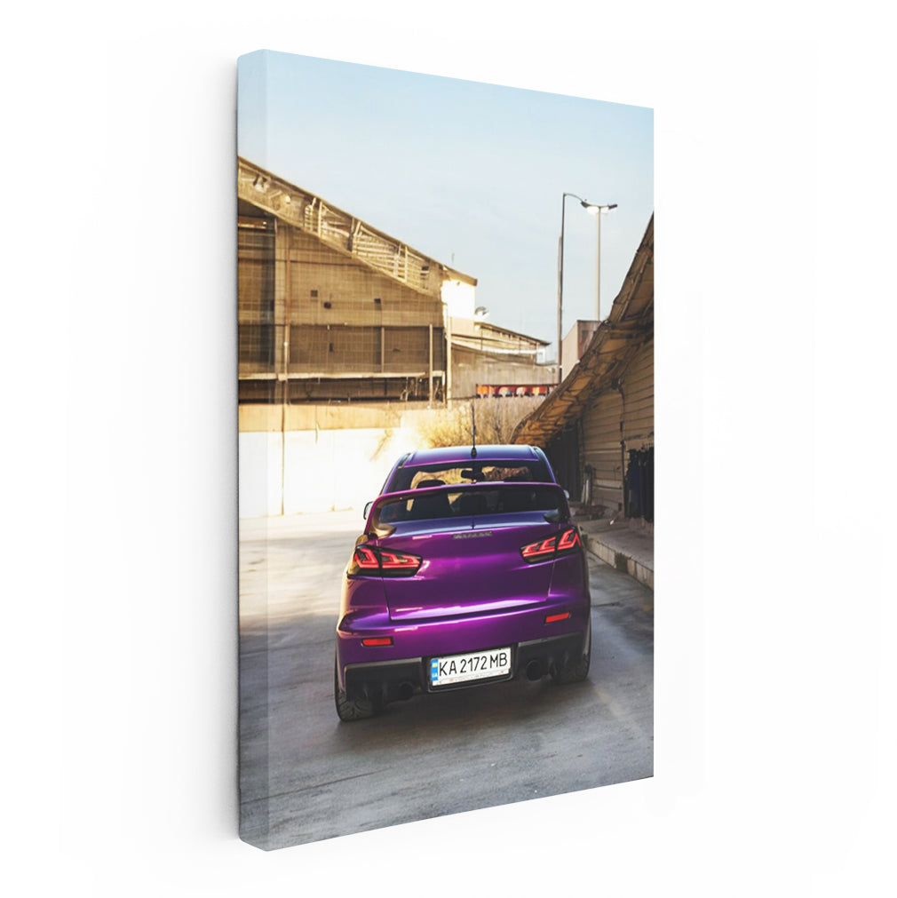 Purple Mitsubishi Lancer in Garage - Sporty and Bold