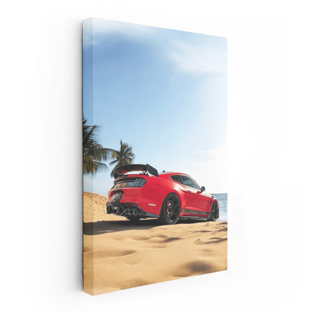 Matte Red Mustang GT500 at Beach - Bold and Powerful