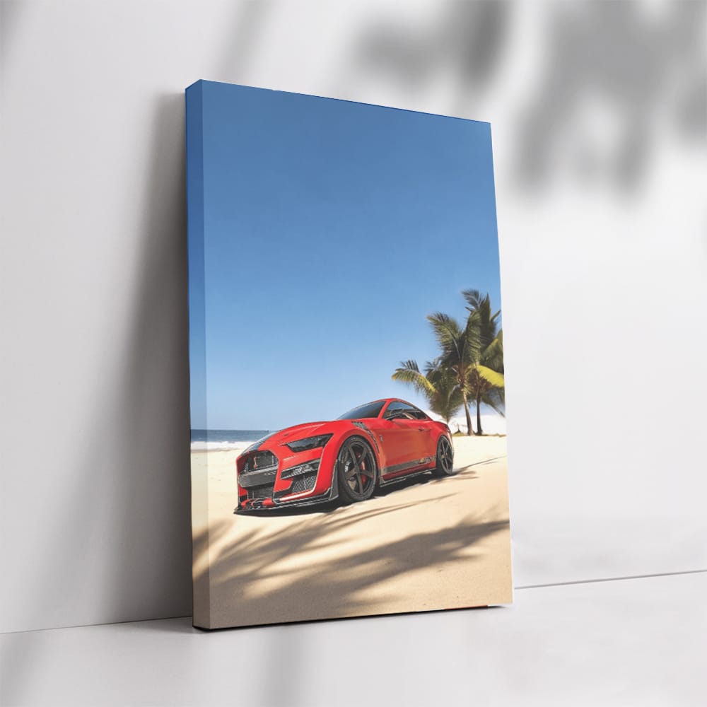 Mustang GT500 Matte Red at Beach - Power and Elegance