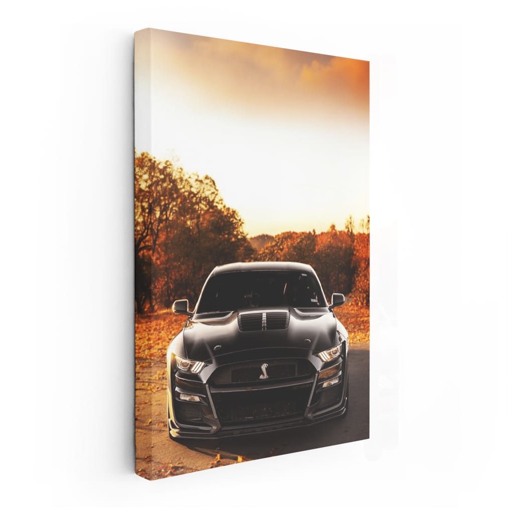 Mustang at Sunset: Autumn's Fiery Backdrop - Iconic Power