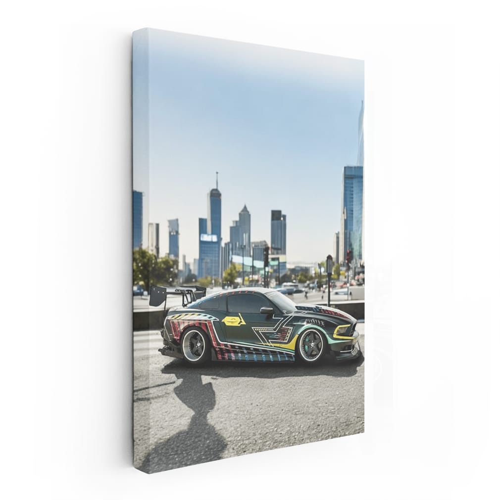 Mustang with Cityscape Background - Power and Elegance
