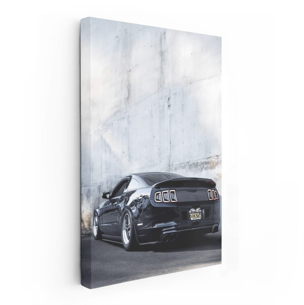 Black Mustang Against Concrete Wall - Power and Elegance