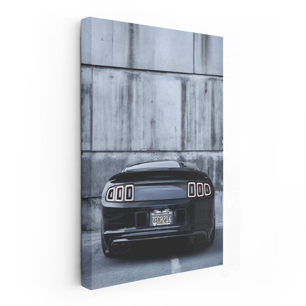Black Mustang Against Concrete Wall - Bold and Powerful