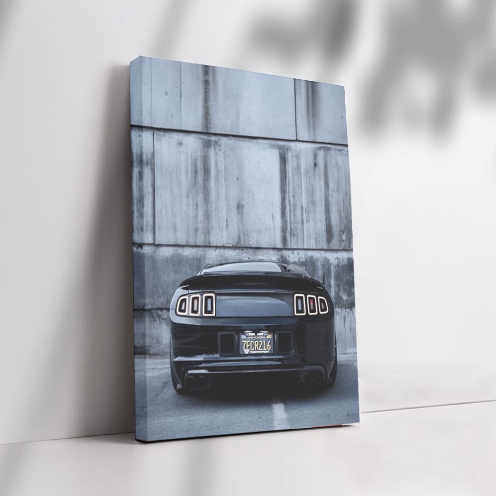 Black Mustang Against Concrete Wall - Bold and Powerful