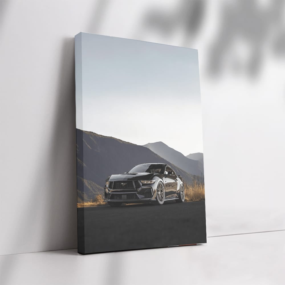 Black Mustang in Mountain Scenery - Power and Elegance