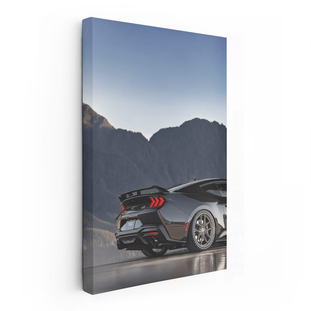 Black Mustang Roaring Through Mountain Roads - Power Unleashed