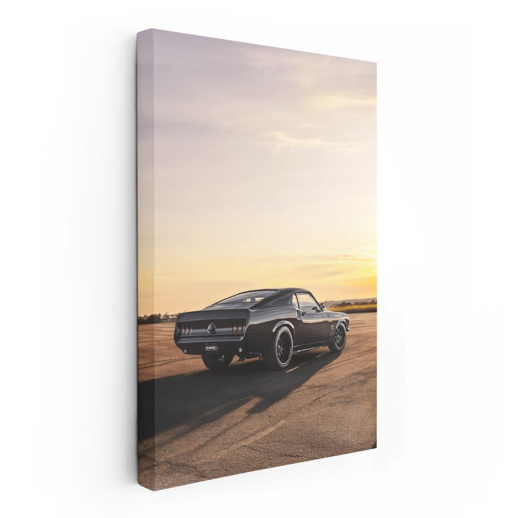 Classic Black Mustang at Sunset - Timeless Elegance