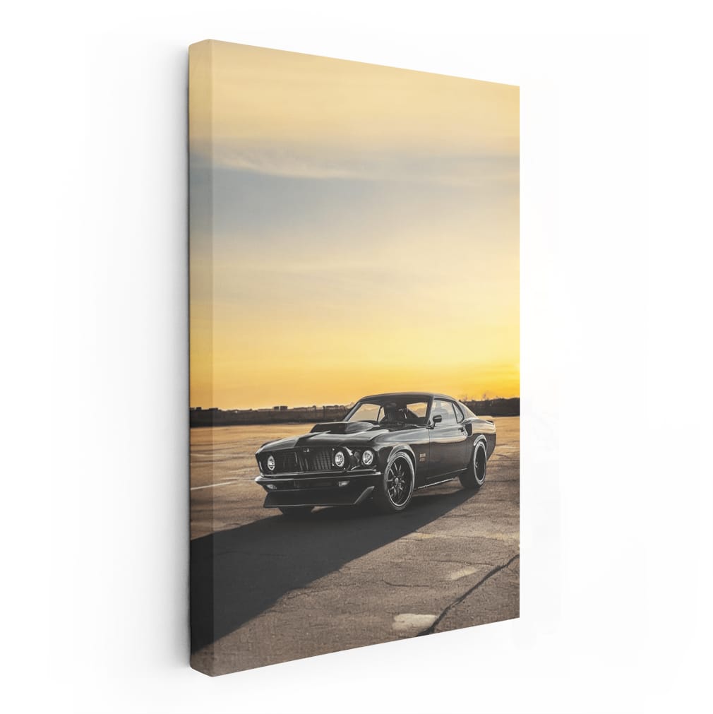 Classic Black Mustang at Sunset - Timeless Elegance